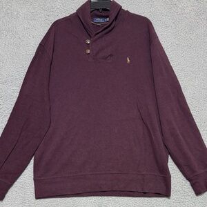 Ralph Lauren Estate Rib Shawl Cowl Neck Sweater Mens XL Flesh Pony Maroon